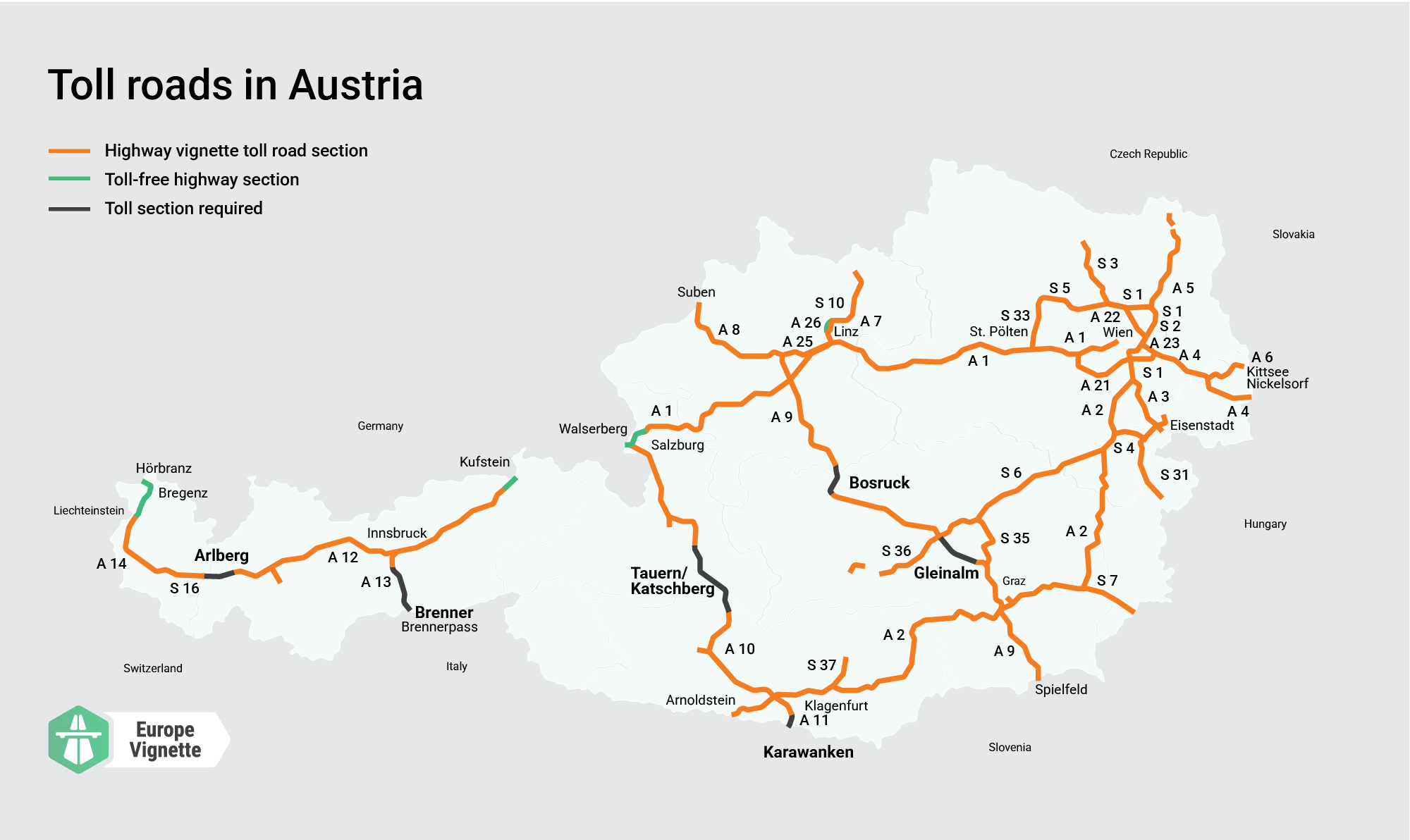 Map of Austria's toll road network