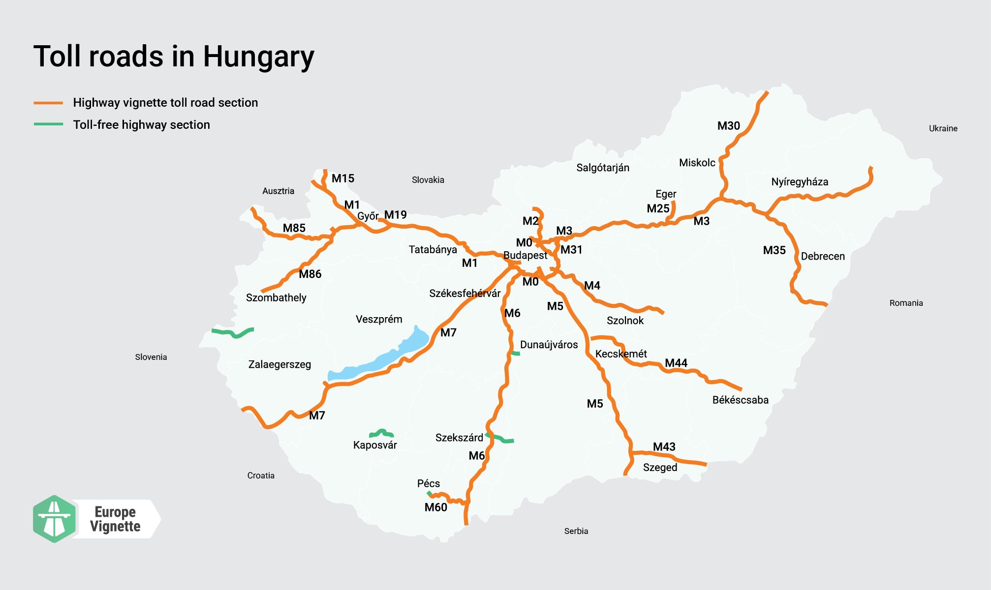 Hungarian toll road network in Hungary 2026