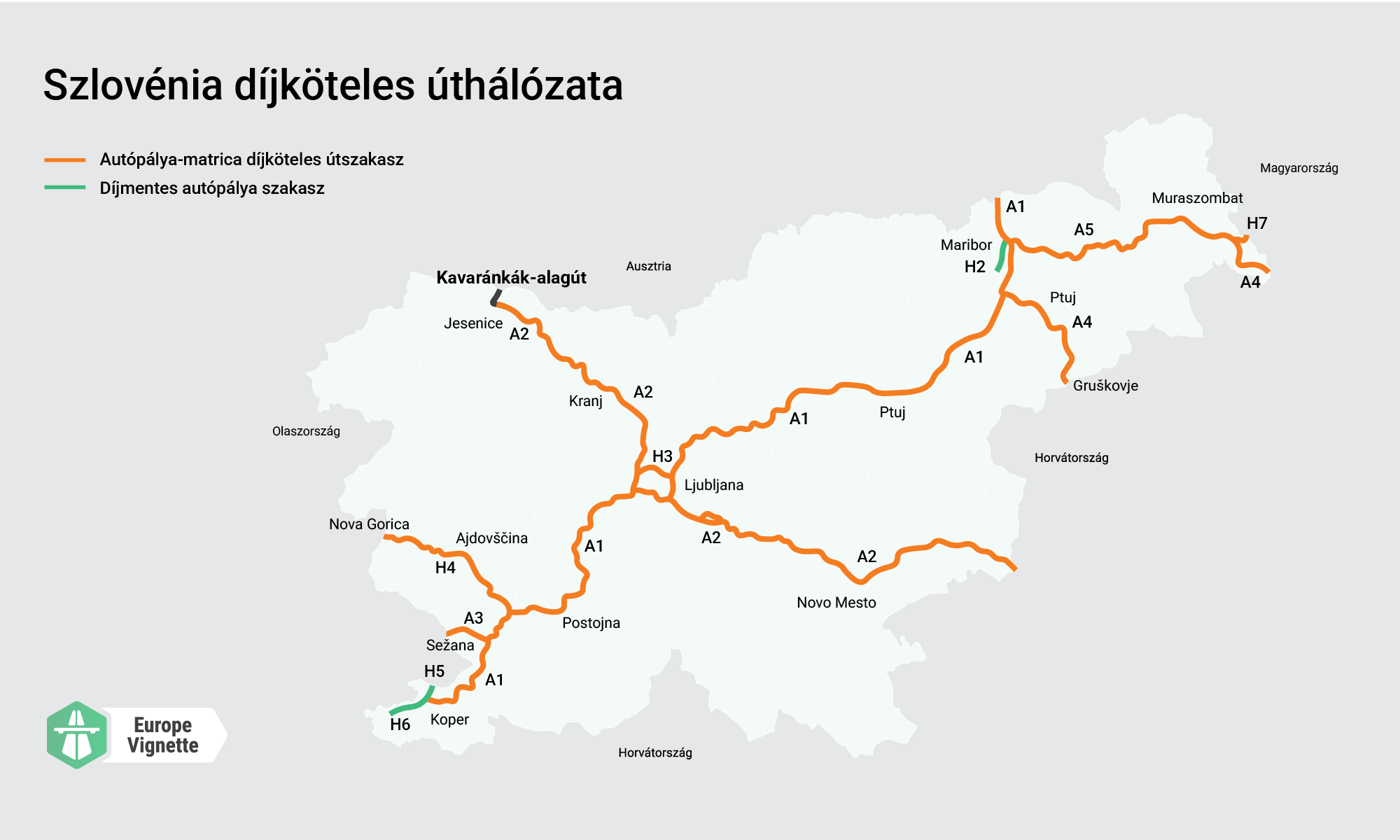 Szlovénia fizetős utak térképe