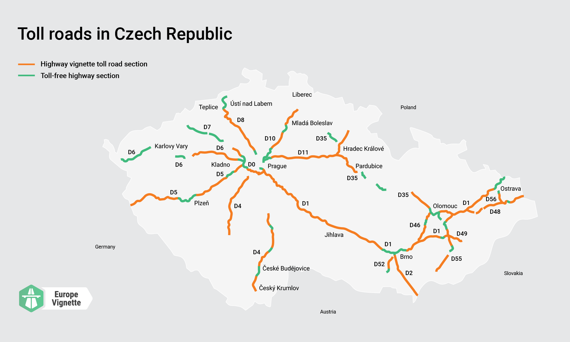 Toll roads map of Czechia, plan ahead for a hassle-free trip!